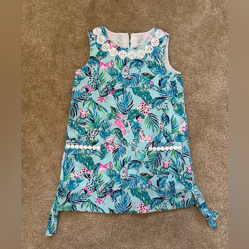 Excellent condition Little Lily Shift Dress in dog & cat print.